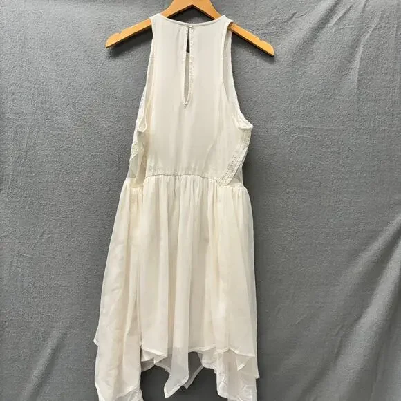 Abercrombie & Fitch Dress Womens Large Cream White Lace Floral Chiffon Midi - Picture 4 of 10